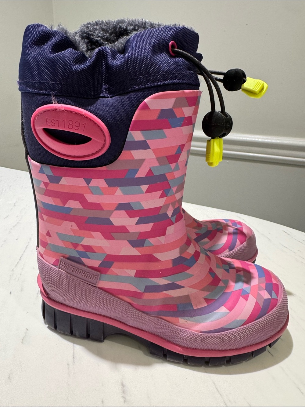 Western Chief Little Girls 8 Waterproof Pink Patterned Winter/Snow Rain Boots